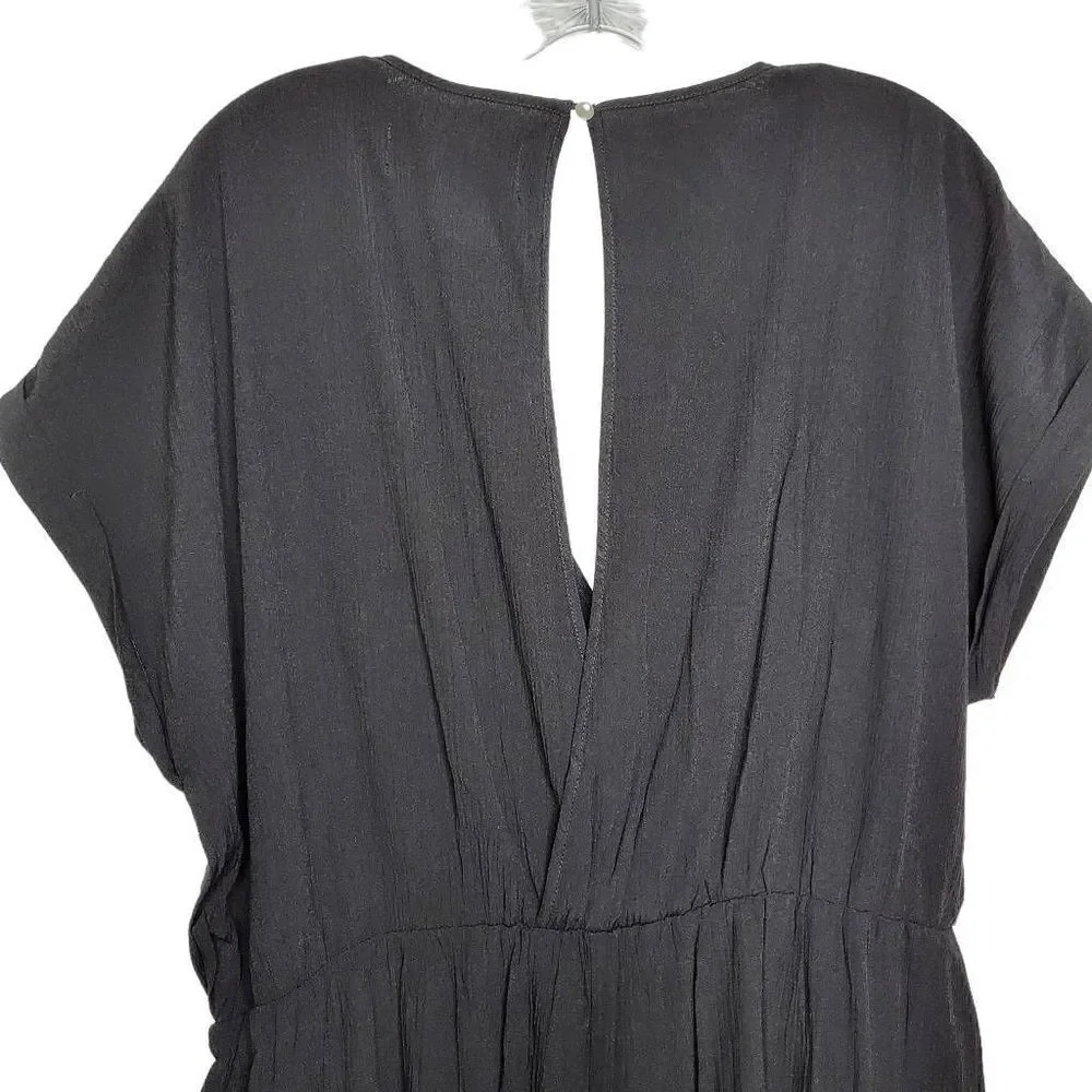 Meghan LA Wonderland Jumpsuit Wide Leg Surplice V-Neck in Black Size XXXL